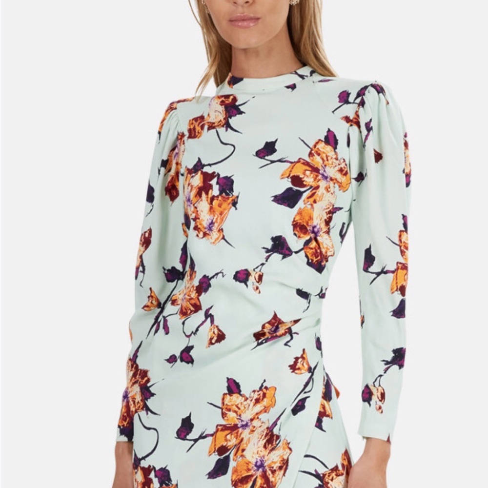 A.L.C. Jane padded shoulder floral Print Long Sleeve Dress 2